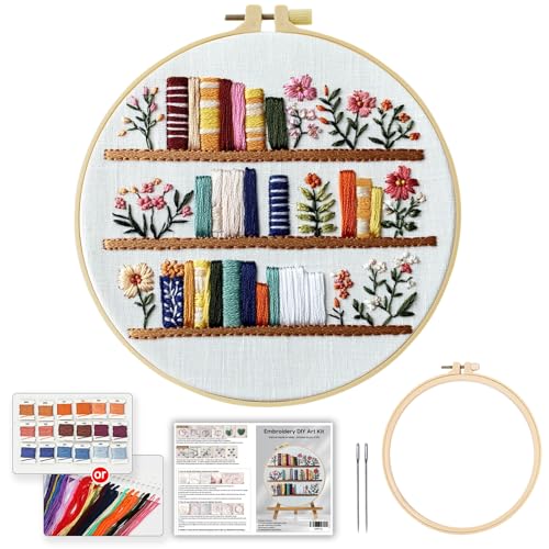 JOZYSH 8'' Flowers Embroidery Kit for Beginners Stamped Books and Flowers Pattern Embroidery Kit Cross Stitch Kit Embroidery Starter Kit with Instructions, Embroidery Hoops for Home Ofiice Decor