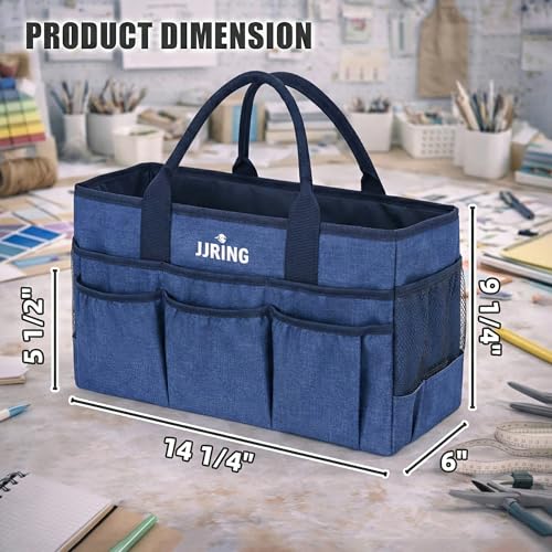 JJRING Large Art Supply Storage Tote Bag With Mesh Pockets, Blue - color: Blue