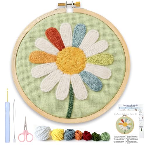 AohaiNova Punch Needle Kit for Adult Beginners,Punch Needling Set Daisy - color: 09-Colorful Daisy