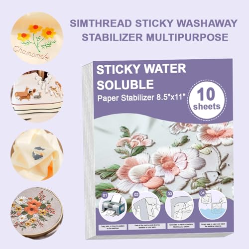 10 Pcs Sticky Water Soluble Embroidery Stabilizer 8.5" x 11" Printable Paper Wash Away Allowed for Print or Draw Patterns for Hand & Machine Embroidery