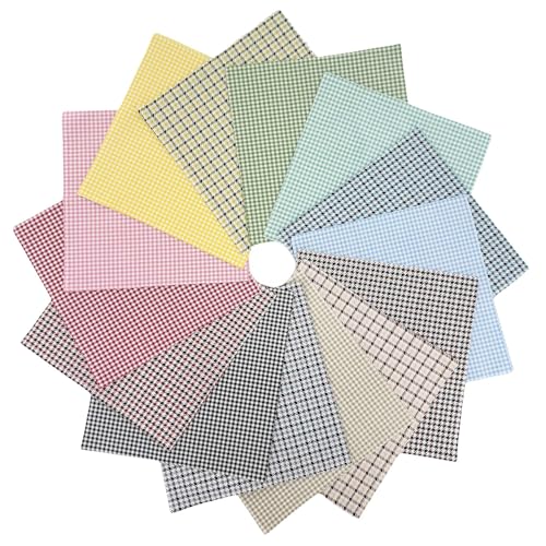 10x10 Inch Houndstooth Cotton Fabric Squares - 42 Pcs 10 Inch Pre-Cut Pattern Bundle for Premium Quilting and DIY Crafts - color: Gingham, size: 10 inch x 10 inch