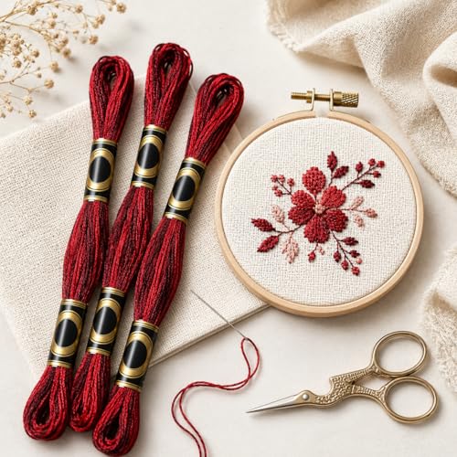 FASHEWELRY 10 Skeins Dark Red Embroidery Floss Friendship Bracelet String Threads 6-Ply 0.5mm Cross Stitch Embroidery Thread for Sewing Bracelet Making Stitching Crafts - color: Dark Red, size: 0.5mm