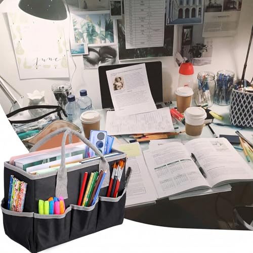 Kegeeei 2 Pack Art Organizer Craft Storage Tote Bag, Oxford Fabric Carrying Caddy with Multiple Pockets for Office, Studio, Travel & Home, Black