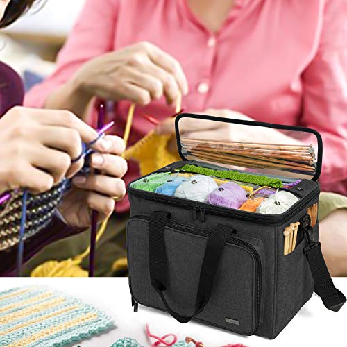 Teamoy Knitting Bag, Yarn Storage Organizer Crochet Bag Tote, Black - color: Black