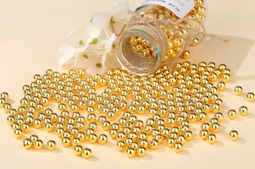 DUQGUHO 6mm Gold Beads for Jewelry Making Plastic Pearl Beads with Hole - color: Gold, size: 6mm