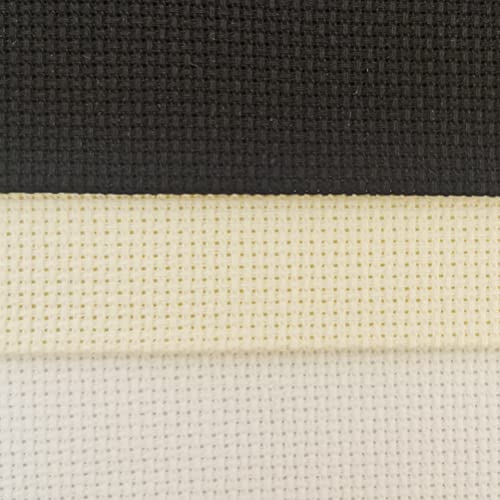 KCS 3 pc of 12" x 18" 16CT Counted Cross Stitch Cotton Aida Cloth Fabric (White+Cream+Black) - color: White+cream+black