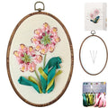FONNUY Ribbon Embroidery 3D Flowers Pattern Design Kit Embroidery DIY Handwork Set Oval Home Decoration (Pink Crabapple) - style: Pink Crabapple
