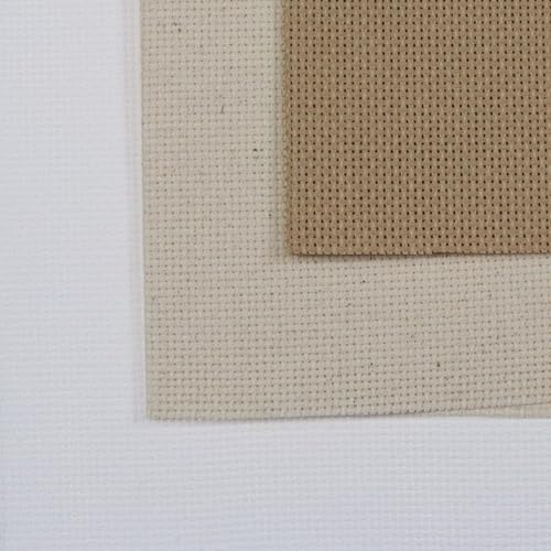 KCS 3 pc of 12" x 18"(30cmx45cm) 18CT Counted Cotton Aida Cloth Cross Stitch Fabric (White+Oatmeal+Khaki) - color: White+oatmeal+khaki