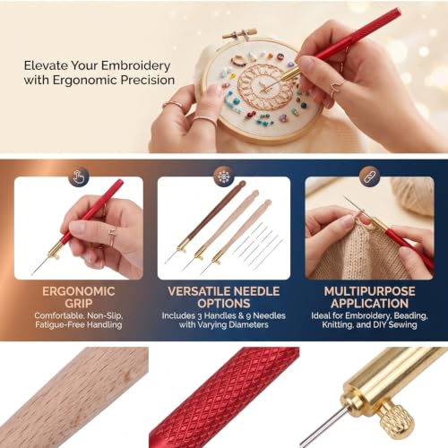 French Tambour Beading Hooks, 3Pcs Set with 9 Needles, Stainless Steel Handle Embroidery Crochet Hooks for Sewing, Beadwork, Embroidery, Artisan Projects, DIY Crafts