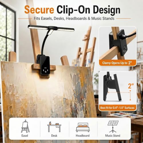 2 Pack Clip-On Easel Light, Rechargeable Artist Lamp for Painting