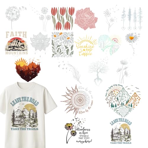 Dandelion Daisy Iron On Transfers 30 Pcs Hiking Mountain Patterns Heat Stickers for Clothing DIY Fabric Crafts(StyleC-20pcs) - style: StyleC-20pcs