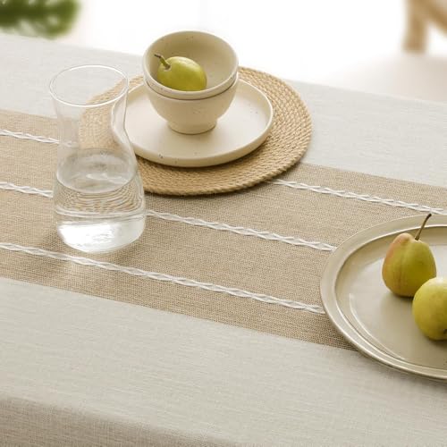 Softalker Fall Linen Rectangle Tablecloth with Tassel, 55 x 70 Inch - color: Coffee Lines, size: 55" x 70" (Rectangular)