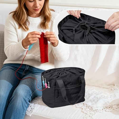Teamoy Small Knitting Bag, Yarn Storage Tote, Crochet Bag Organizer, Black - color: Black