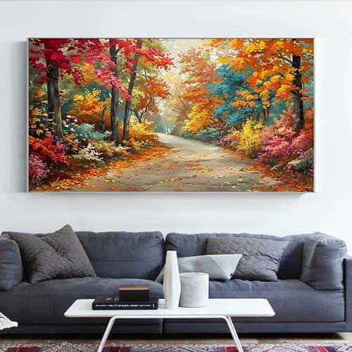 JATOK Diamond Painting Kit for Adults, Autumn Forest, 27.5 x 15.7 in - color: Peach