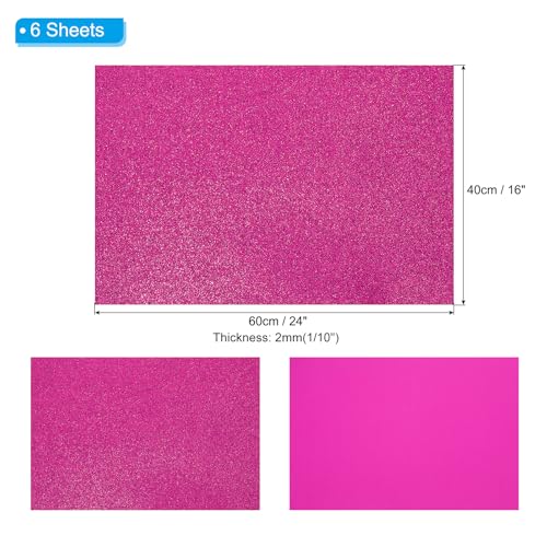PATIKIL 2mm(1/10") Thick Non Adhesive Glitter Foam Sheet 16x24inch(40x60cm) Purple Red, EVA Shiny Foam Board for Craft, 6 Pcs - color: Purple Red