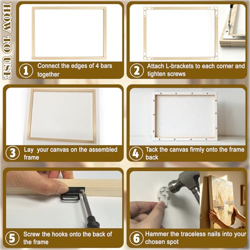 6 Pack 16x20 Inch Canvas Stretcher Bars, DIY Wood Canvas Frame Kit for Oil Painting, Paint by Numbers, Poster, Embroidery Stitch & Needlepoint Art Projects - size: 6Pack 16x20In