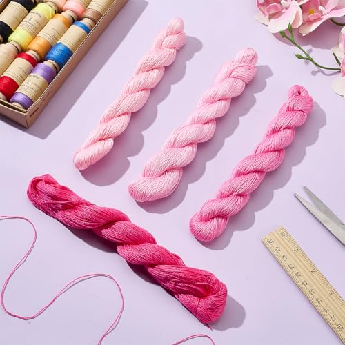 FREEBLOSS 4 Pcs Sashiko Thread Sashiko Skein 4 * 100 M Pure Cotton Embroidery Thread Japanese Sewing Threads Quilting & Embroidery Sewing Kit Supplies 4 Pink Theme Colors - color: Dark Pink