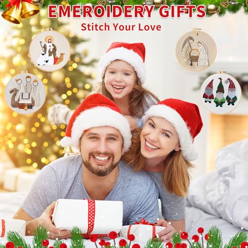 Canlierr 10 Sets Christmas Embroidery Kit with Patterns Instructions Needle Thread Tool Christmas DIY Cross Stitch for Adult Beginner Lover Xmas Holiday Party Supplies(Vivd Style) - style: Vivd Style