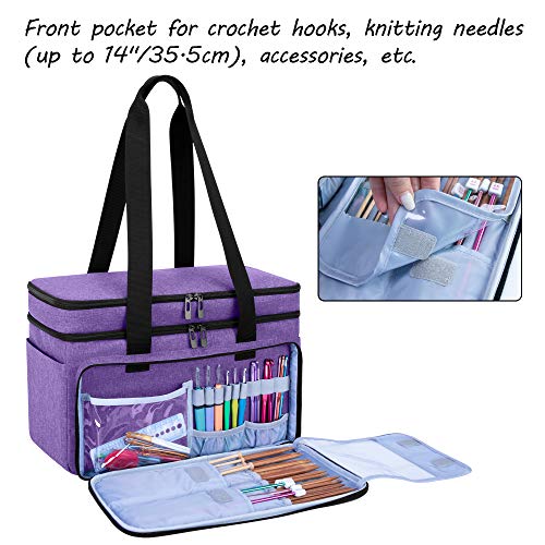 CURMIO Double-Layer Knitting Tote Bag, Yarn Storage for Crafts, Purple - color: purple