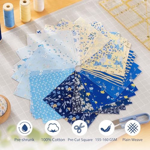 5" Fabric Squares, Cotton Squares, Blue Charm Pack Fabric for Quilting - color: Aqua Sunshine