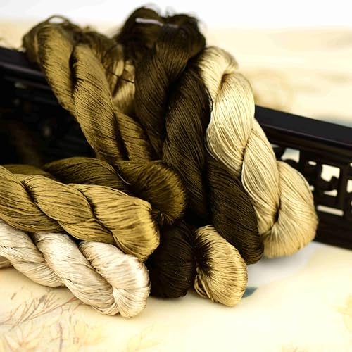Natural Mulberry Silk Embroidery Thread, 8 Colors, 110m Each, Hand-Dyed Silk Floss for Detailed Needlework, Luxury Handmade Embroidery Set（12） - color: 12