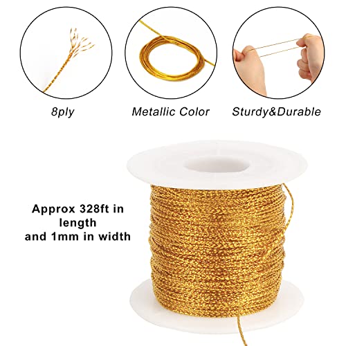 FOIMAS Gold Metallic Cord,Tinsel String Thread for Craft Jewelry Making Braids Gift Wrapping Hanging Ornament,109 Yards - style: Gold