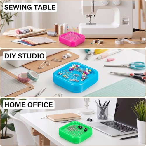 3Pcs Square Plastic Magnetic Pin Cushion Anti Loss Sewing Pin Needle Storage Holder Magnetic Push Pins Holder for Sewing Quilting DIY Projects, Pincushions Random Color