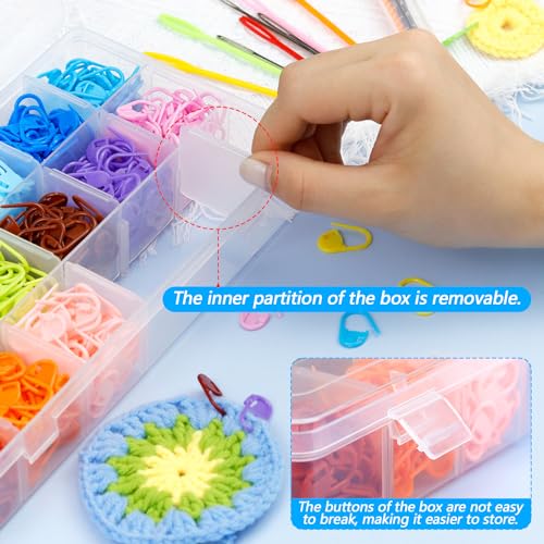 FIVEIZERO 900 Pieces Stitch Markers,with 15Pcs Large Eye Blunt Sewing Needles,Colorful Crochet Markers for Knitting Stitch Locking Clips Crochet Pins with Storage Box - size: 900PCS