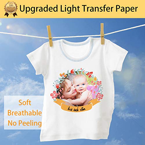 TransOurDream Upgraded Heat Transfer Paper for T Shirts (100 Sheets, 8.5x11") Iron on Transfers for Light Fabric Printable Heat Transfer Vinyl for Inkjet Printer (TOD-L2-100) - color: Light, size: 100 Sheets