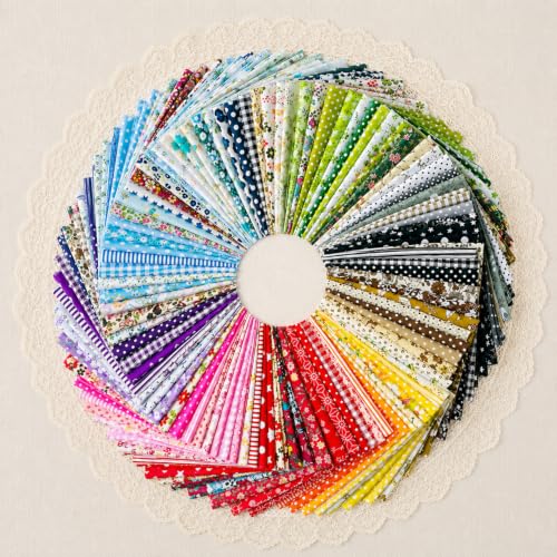 100 Pcs Cotton Fabric Squares for Quilting - 25x25cm (9.8"x9.8") Precut Fabric Bundles, 100 Non-Repeating Patterns, Lightweight Soft Floral Patchwork for Sewing DIY Crafts Beginners