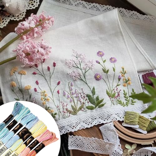 70 Yards 8 Skeins Gradient 6 Strands Mixed Color Cross Stitch Floss Variegated Embroidery Thread Colored Friendship Bracelet String Polyester Threads Set for Hand Sewing Making Craft Supply - color: Light Gradient Color, size: 70 Yards