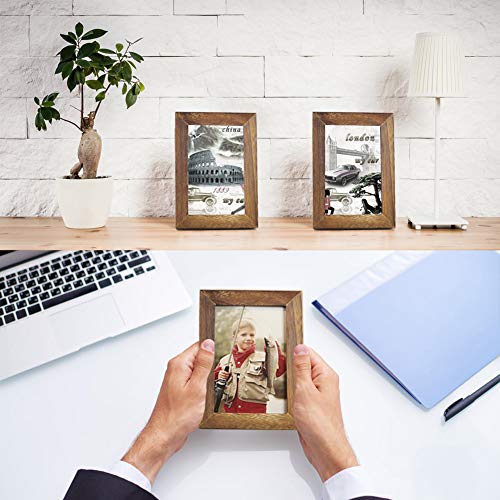 Emfogo 4x6 Picture Frames Photo Display for Tabletop Display Wall Mount Solid Wood High Definition Glass Photo Frame Pack of 2 - color: Carbonized Brown, size: 4x6 inch