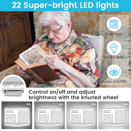 Rechargeable 5X Magnifying Glass for Reading, Large Bright Full Page Magnifier with Light, Handheld LED Dimmable Lighted, Lightweight Book Magnifier for Reading Small Prints Seniors - Silver - color: Silver