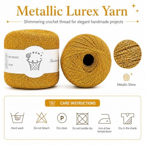 80g Sparkle Silver Lurex Thread Shining Yarn, Metallic Crochet Thread Yarn for Crocheting, Sparkle Metallic for Knitting Clothes, Car Charm, Keychain Charm(Bright Gold) - color: Bright Gold