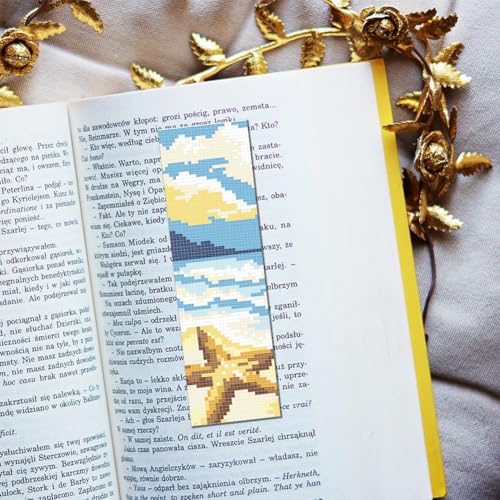 FREEBLOSS 6 Set Cross Stitch Bookmark Kits for Beginner Ocean Theme Stamped Cross Stitch Kit DIY Embroidery Bookmark Kit with Instructions 8'' x 2.4'' - style: Beach Animals