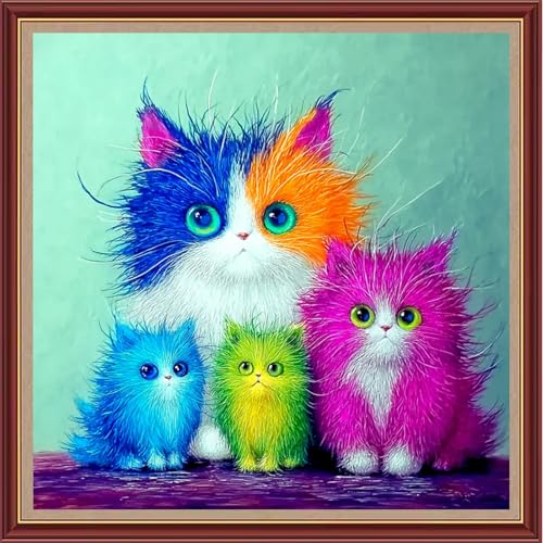 Dooxvey Cross Stitch Kits for Adults Beginners,Full Range of Cross-Stitch Stamped Kits Needlepoint Kits for Beginners Embroidery Kits 11CT Cross Stitch Patterns-Colorful Cat 18x18 inch - color: Magicolor21