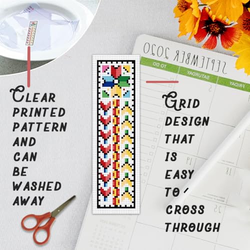 BEUNITONE Cross Stitch Bookmark Kits 6 Pcs Traditional Decorative Patterns Counted Cross Stitch Kit Hand Stamped Embroidery Kit for Beginners Floral Fabric Bookmark Making Kit DIY 8''x2.4'' - style: Pattern 2