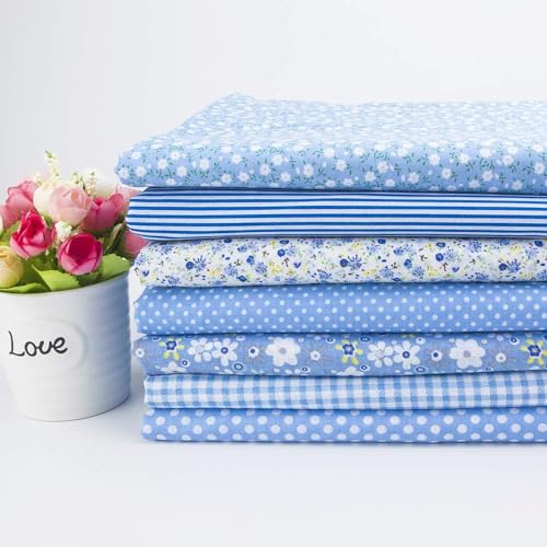 Cotton Fabric DIY Making Supplies Quilting Patchwork Fabric Fat Quarter Bundles DIY for Quilting Cotton Patchwork Cushions (Blue, 18" x 22") - color: 7pcs Blue, size: 18" x 22"