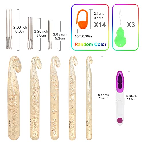 Vodiye 5 Sizes Large Crochet Hooks Set, 10-15 mm, Ergonomic Design - size: 5 Size(12.0-25.0mm)