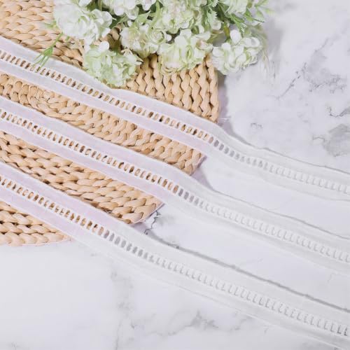 CHGCRAFT 15 Yards Cotton Ladder Lace Trim Hollowed Embroidery Ribbon Floral Embroidery Lace Trim for Clothes Accessories DIY Wedding Bridal Decoration