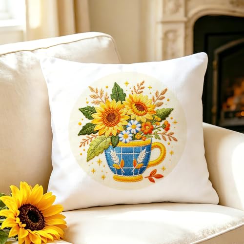 BEUNITONE 4 Set Embroidery Kits for Beginners, Flower Arrangement Design with Pre-Stamped Pattern Craft Kits Include Instruction and Hoops, 7.9x7.9 Needlepoint Kits for Festival Gifts and Home Decor - style: B-Flower Arrangement