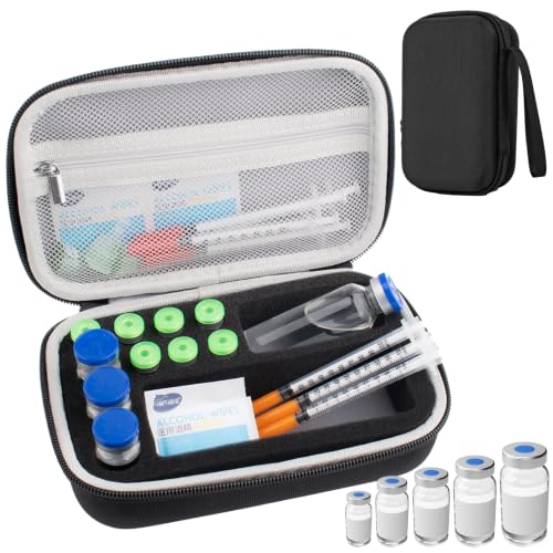 Black Peptide Case for Fridge, 10+1 Slots Insulin Vials Protector Organize - color: Black - 6x3ml+3x10ml+30ml