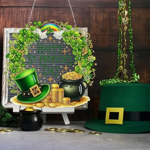 Hanging Diamonds Art kit for Adult,Saint Patrick Wreath Pendant Diamonds Painting Art Kit,7.0x6.8inch Acrylic Diamonds Painting Board Kit Ornament, Special Crystal Diamond Hanging Ornament - color: Dp02577