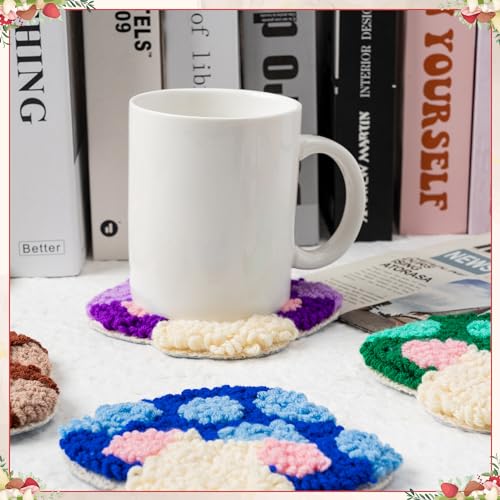 WATINC Punch Needle Coaster Kit - 22Pcs DIY Craft for Beginners, Mushroom