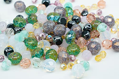 0.9 oz (25g) Gentle Mix of Faceted Fire Polished Czech Glass Beads (Round, Rondelle etc) 4-10mm, Light Pink Teal Yellow Opal - color: Mix 06 Bright