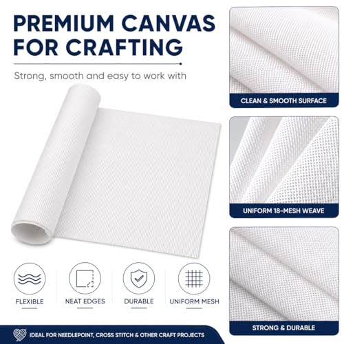 Needlepoint Canvas, 20" X 18", 18-mesh White Needlepoint Canvas Embroidery Blank White Cotton - color: White 18-mesh