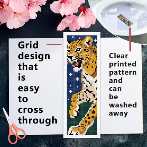 INFUNLY 6PCS/Set Cheetah Cross Stitch Bookmark Kit 2.99x8.54 Wild Leopard Handmade Cross Stitch Bookmarks DIY Embroidery Bookmarks for Readers with Instruction for Starter Adults Book Lovers - style: Cheetah