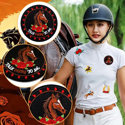 AUGSUN 36Pcs Kentucky Derby Iron on Patches Race Horse Sew on Appliques - style: Derby