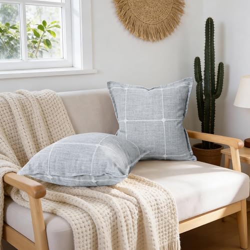 Gray Linen Plaid Throw Pillow Covers 18x18 Set of 1 - color: Plaid Grey, size: 18" x 18" (Pack of 1)
