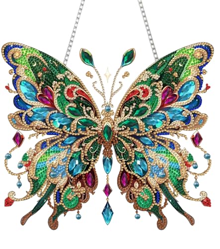 STGLCR DIY Hanging Diamond Art Pendant Painting Kit Colourful Butterfly, Special Crystal Gem Craft Painting Kit Ornament Double Sided Diamond Art Suncatcher Window Hanging Ornament 7.8inch - color: Green Butterfly